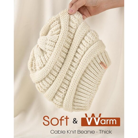 Womens Winter Slouchy Beanie Hat Knit Warm 02- Beige - Picture 2 of 7